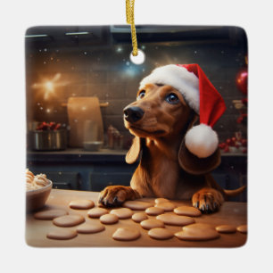 Ornamento De Cerâmica Férias Festivas de Natal Dachshund