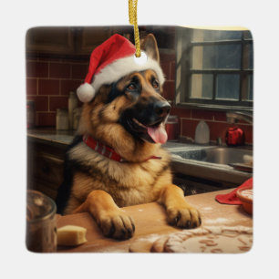 Ornamento De Cerâmica Férias Festivas Férias de Natal de german shepherd