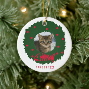 Ornamento De Cerâmica Ferida de Natal de Gato Engraçada com a Foto do S