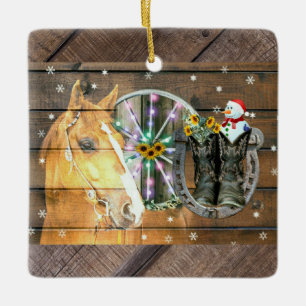 Ornamento De Cerâmica Ferradura de Cavalo de Natal Roda Cowboy Botas