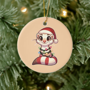 Ornamento De Cerâmica Ferret Feliz Natal Animais de inverno Furões