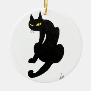 ORNAMENTO DE CERÂMICA FESTA BLACK CAT HALLOWEEN