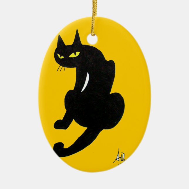 ORNAMENTO DE CERÂMICA FESTA BLACK CAT HALLOWEEN (Frente)