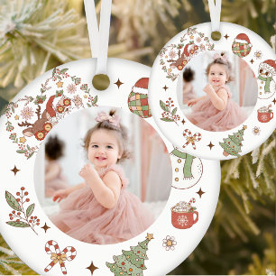 Ornamento De Cerâmica Festa de aniversário de Papais noeis em grão de c