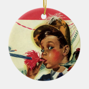 Ornamento De Cerâmica Festa de aniversário Vintage, Garota com Criador d