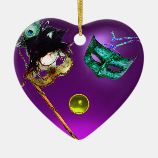 Ornamento De Cerâmica FESTA DE MASCARADA MARDI GRAS, Pedras Gem (Frente)
