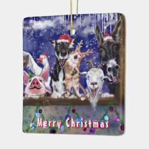 Ornamento De Cerâmica Festa de Música de Natal em Animal - Feliz Natal