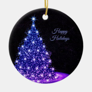 Ornamento De Cerâmica Festa de Natal Árvore Azul Rosa Inverno Preto Rúst