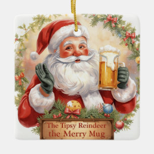 Ornamento De Cerâmica Festa de Natal Britânica Papai Noel no pub