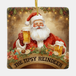 Ornamento De Cerâmica Festa de Natal Britânica Papai Noel no pub