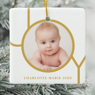 Ornamento De Cerâmica Festa de Natal com Foto Personalizada do Bebê