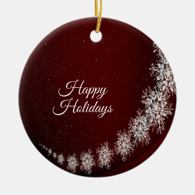 Ornamento De Cerâmica Festa de Natal Crystal Snowflakes Red Rustic (Frente)