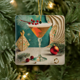 Ornamento De Cerâmica Festa de Natal de Cocktail da Metade do Século Hap