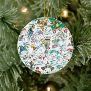 Ornamento De Cerâmica Festa de Natal de Urso Polar e Pinguim de Desenho 