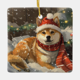 Ornamento De Cerâmica Festa de Natal do Cão Shiba Inu