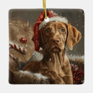 Ornamento De Cerâmica Festa de Natal do Cão Vizsla