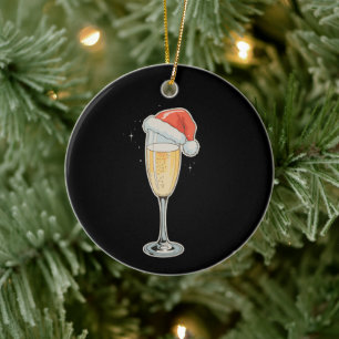 Ornamento De Cerâmica Festa de Natal do Champagne Santa Hat Drink