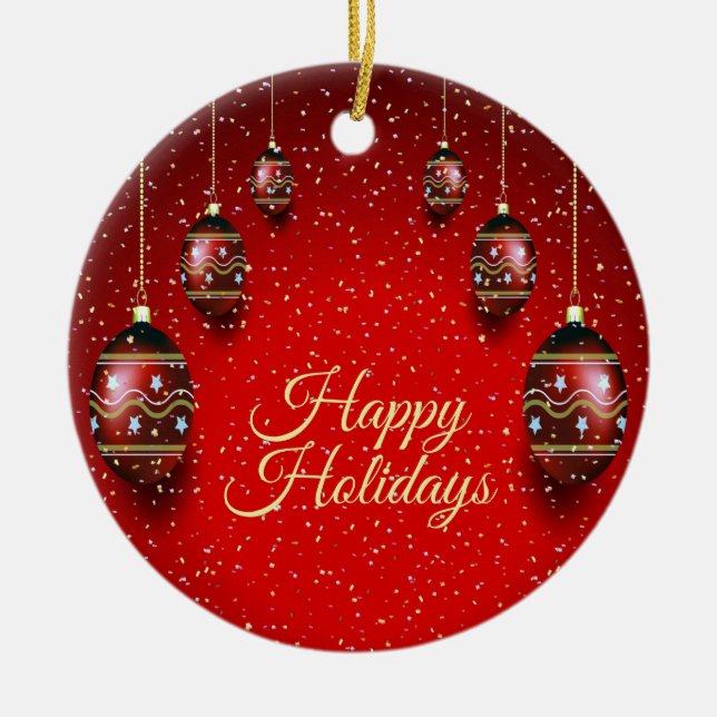 Ornamento De Cerâmica Festa de Natal - Feriados Vermelhos de inverno Ele (Frente)