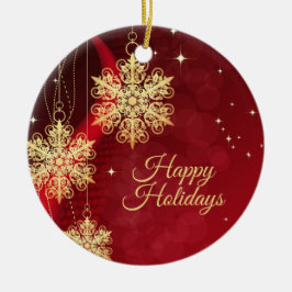 Ornamento De Cerâmica Festa de Natal Gift Red Ouro Flocos de Neve Feriad