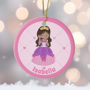 Ornamento De Cerâmica Festa de Natal Personalizada da Princesa Rosa, Bel