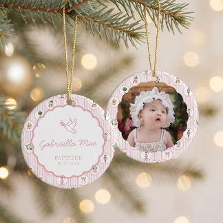 Ornamento De Cerâmica Festa de Natal Rosa Grandmillennial Batismo Foto