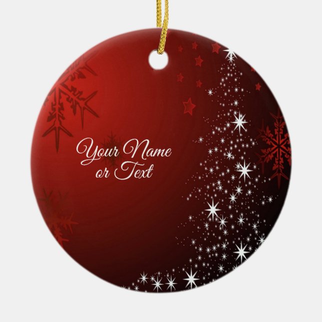 Ornamento De Cerâmica Festa de Natal White Stars Tree Red Snowflakes (Frente)