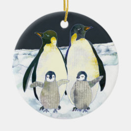 Ornamento De Cerâmica Festa de Pinguim Gelado Natal