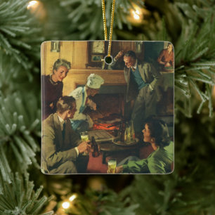 Ornamento De Cerâmica Festa Familiar Vintage, Cozinhando Bifes Bebendo C