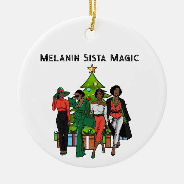 Ornamento De Cerâmica Festa Mágica da Rainha Melanina Sista Negra (Frente)