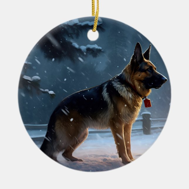 Ornamento De Cerâmica FESTIE german shepherd Natal (Frente)