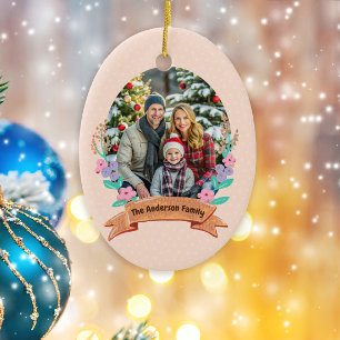 Ornamento De Cerâmica Festiva Floral Fresca Natal Bebê Foto Rosa