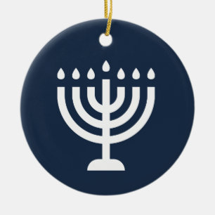 Ornamento De Cerâmica Festival de menorah Hanukkah das luzes azul modern