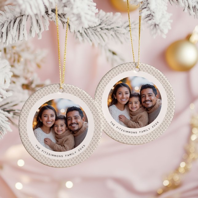 Ornamento De Cerâmica Festive Neutral Scandi Snowflake 2 Sided Photo (Neutral Snowflake Modern Double Sided Christmas Ornament brown)