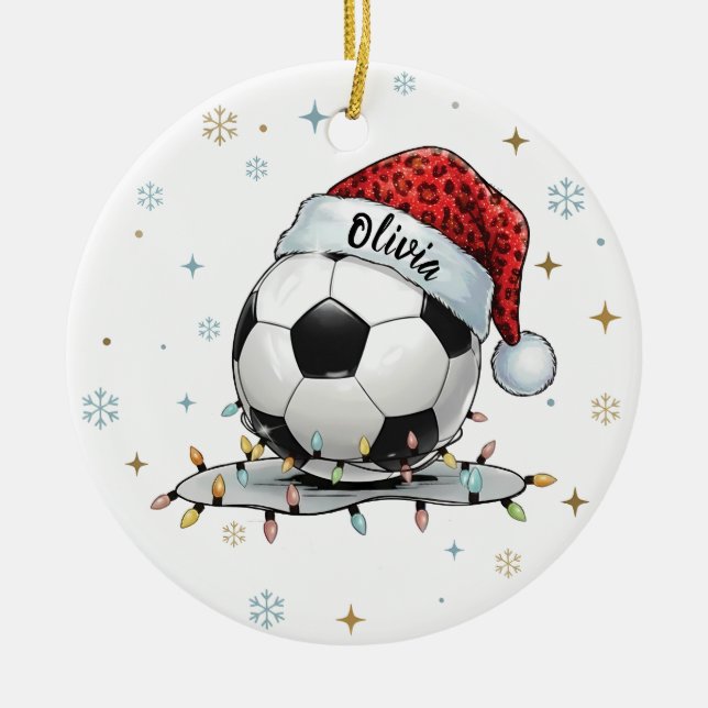 Ornamento De Cerâmica Festive Soccer Ball Holiday Design  (Frente)