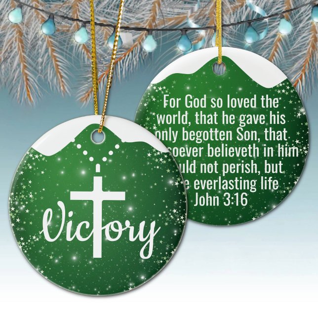 Ornamento De Cerâmica Festive Starry Green Devotional Holy Spirit  ⛪️ 🎄 (Custom festive starry green ornament devotional holy spirit beaded cross necklace hanging decor 🎄✞)