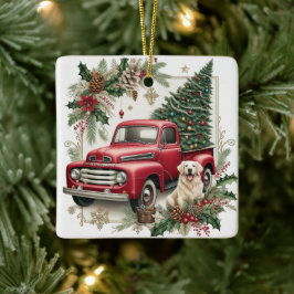 Ornamento De Cerâmica Festive Vintage Red Truck Christmas Tree Ornament