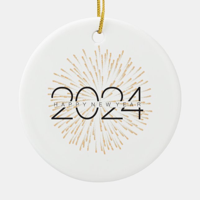 Ornamento De Cerâmica Festividades espumantes do feliz ano novo 2024 (Frente)