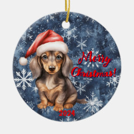 Ornamento De Cerâmica Festivo Dachshund Delight: Natal Personalizável