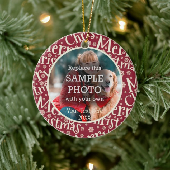 Ornamento De Cerâmica Festivo Feliz Natal Floco de Neve Dois Foto (Árvore)