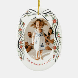 Ornamento De Cerâmica Festivo Fita Preta com Poinsettias e Verde