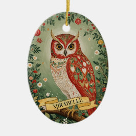 Ornamento De Cerâmica Festivo Foliage Owl Personalizado