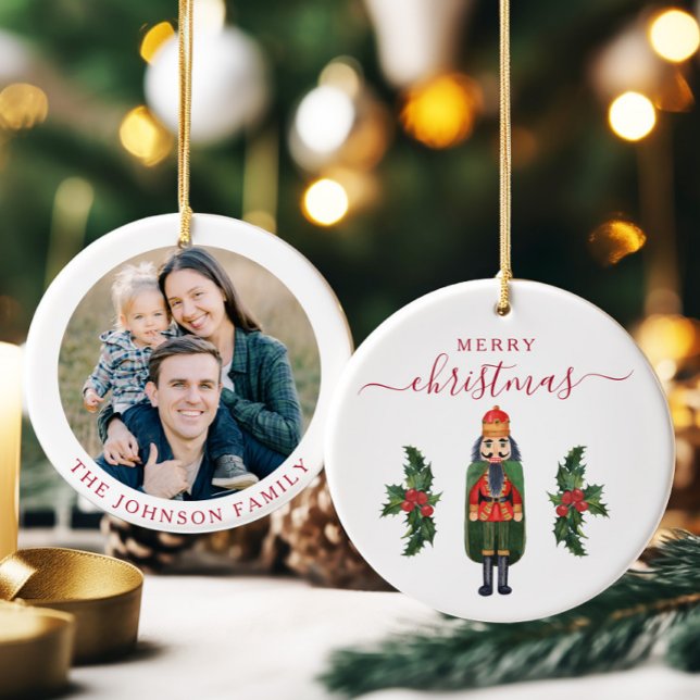 Ornamento De Cerâmica Festivo Nutcracker Foto Natal (Festive Nutcracker Photo Christmas Ceramic Ornament)