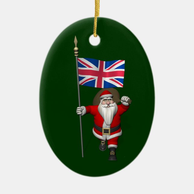 Ornamento De Cerâmica Festivo Papai Noel Com Bandeira Do Reino Unido (Frente)