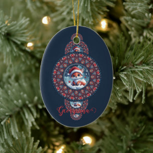 Ornamento De Cerâmica Festivo Personalizado Kawaii Fox Mandala Ornamenta