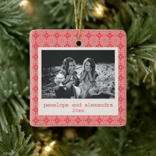 Ornamento De Cerâmica Festivo Red Dot Pattern Na moda Foto Personalizada