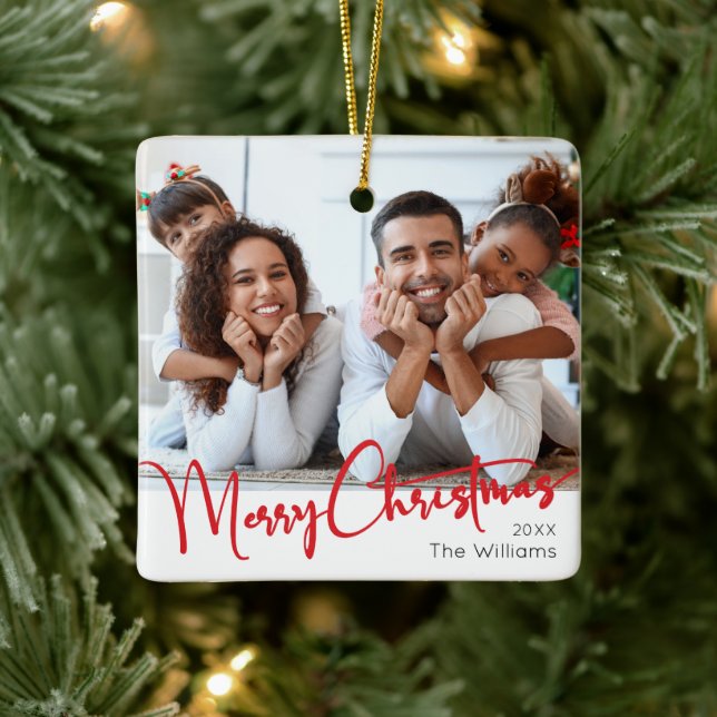 Ornamento De Cerâmica Festivo Red Script Feliz Natal (Árvore)