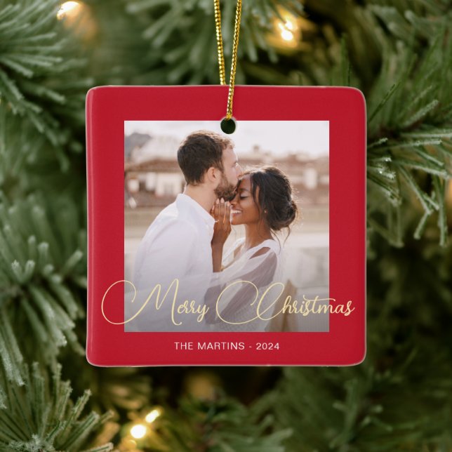 Ornamento De Cerâmica Festivo Red Winter Deer Foto Natal (Árvore)