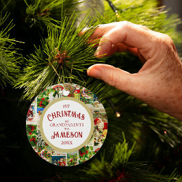 Ornamento De Cerâmica Festivo Vintage Primeiro Natal como Avós