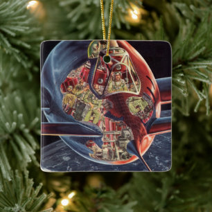 Ornamento De Cerâmica Ficção Científica Vintage Astronauta Foguete Espaç