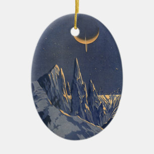 Ornamento De Cerâmica Ficção Científica Vintage, Planeta da Neve da Lua 